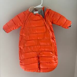 7A.M. Enfant Duodoune 3-6 Month Orange Winter Puffer Snowsuit Bunting w/Scarf